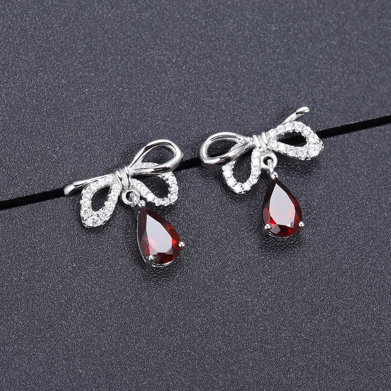 Sweet Bowknot Pear Shape Natural Gemstone Silver Drop Earrings