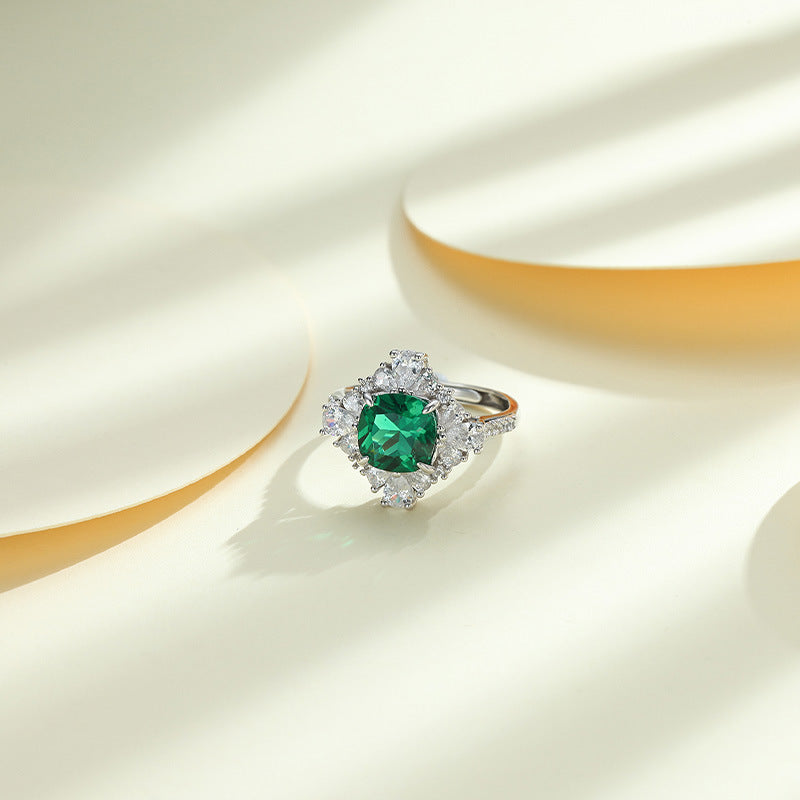 Colourful Cushion Cut Zircon Square Soleste Halo Silver Ring for Women