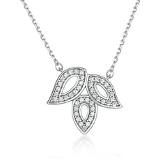 Zircon Forest Leaf Pendant Silver Necklace for Women