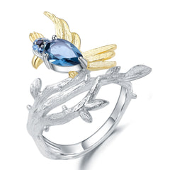 Italian Natural Magpie Design 925 Silver Natural Topaz Ring for Women