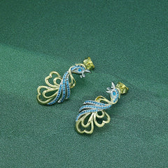 Blue Zircon Phoenix Silver Drop Earrings for Women