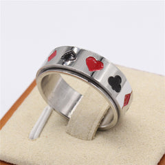 Spades, Hearts, Plum Blossoms Square Playing Card Pattern Titanium Steel Rotating Ring Cross border Jewelry
