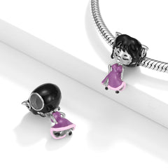 Cartoon Elegant Girl Purple Skirt Silver Pendant