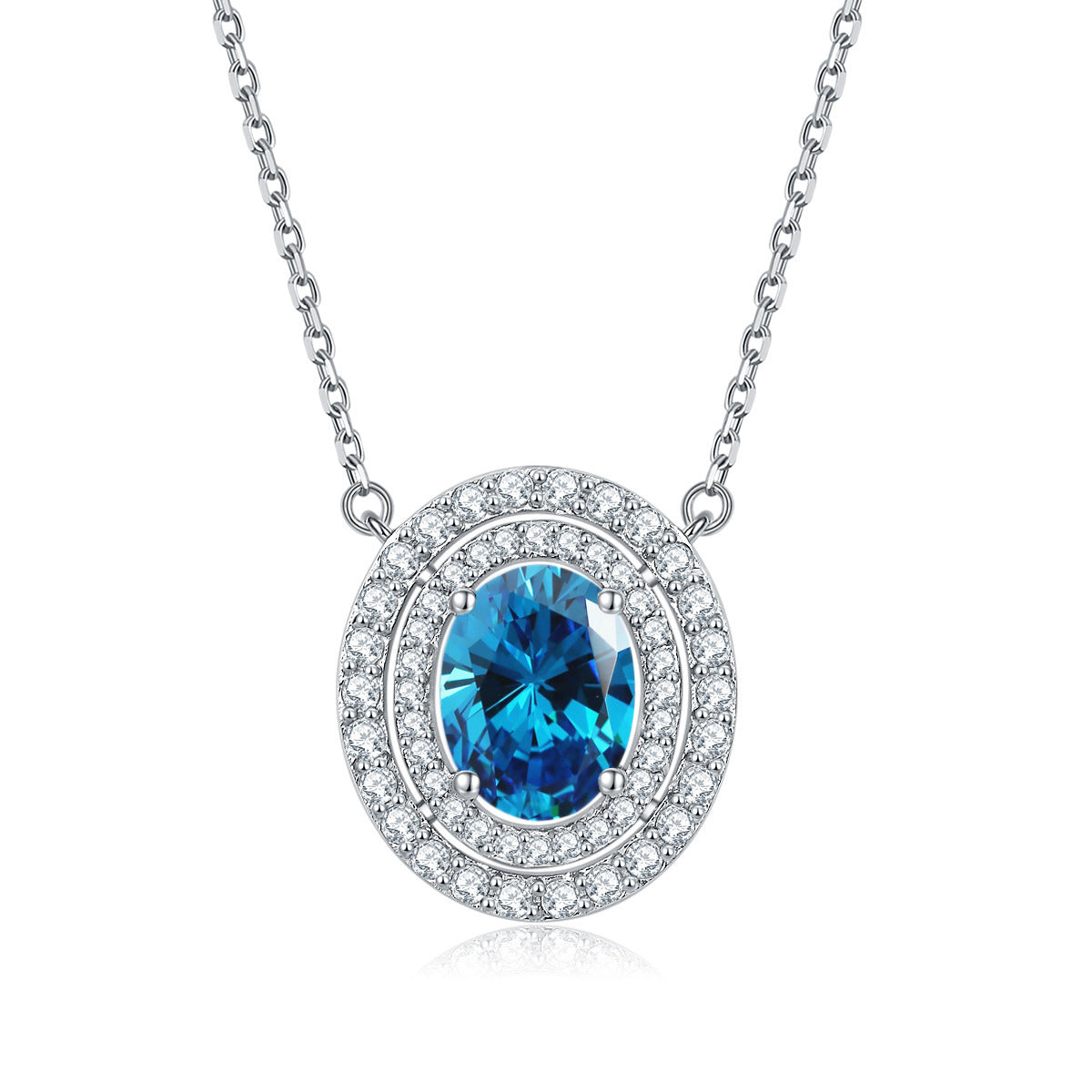 Oval Colourful Zircon Soleste Halo Pendant Silver Necklace for Women