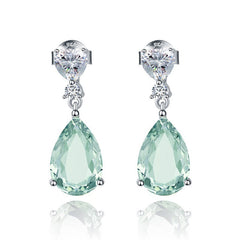 Natural Crystal Pear Drop Silver Drop Earrings for Women