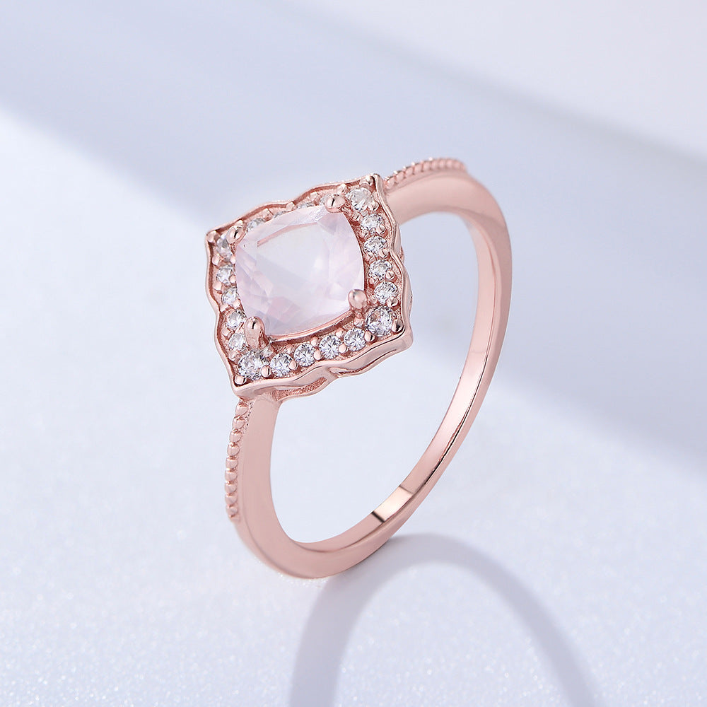 Pink Crystal Square Soleste Halo Sterling Silver Ring
