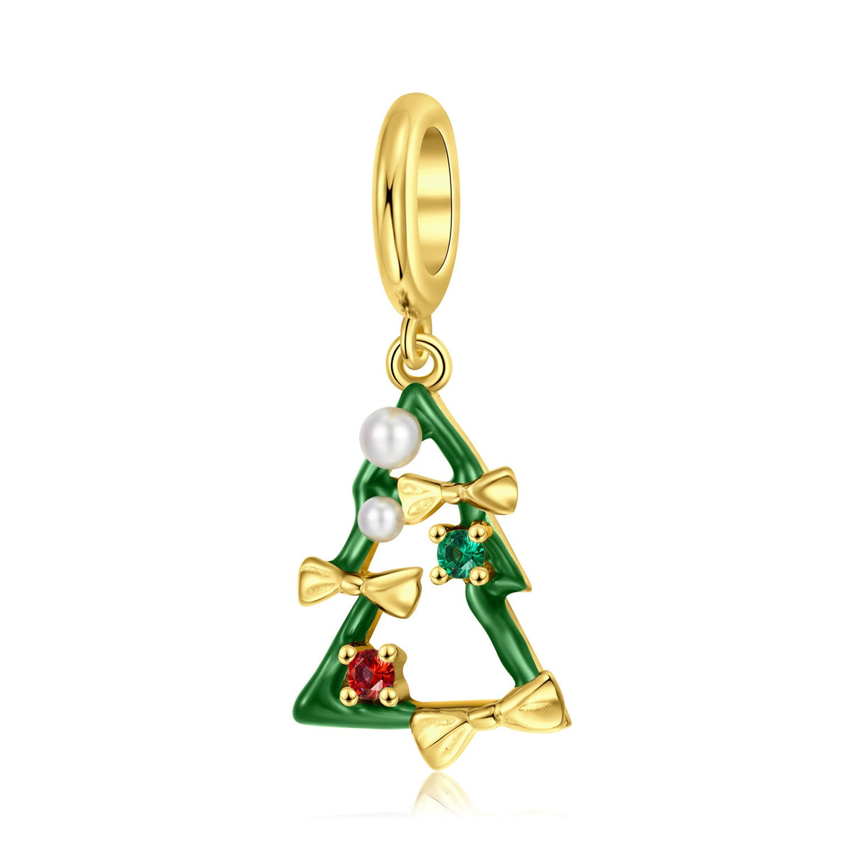 Hollow Bowknot Christmas Tree Zircon Pearl Silver Pendant