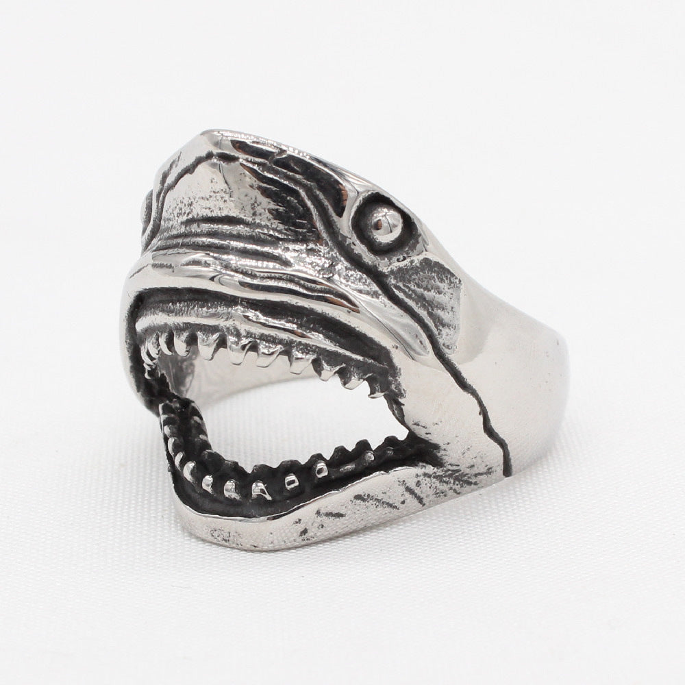 Open Mouthed Shark Titanium Steel Ring for Men