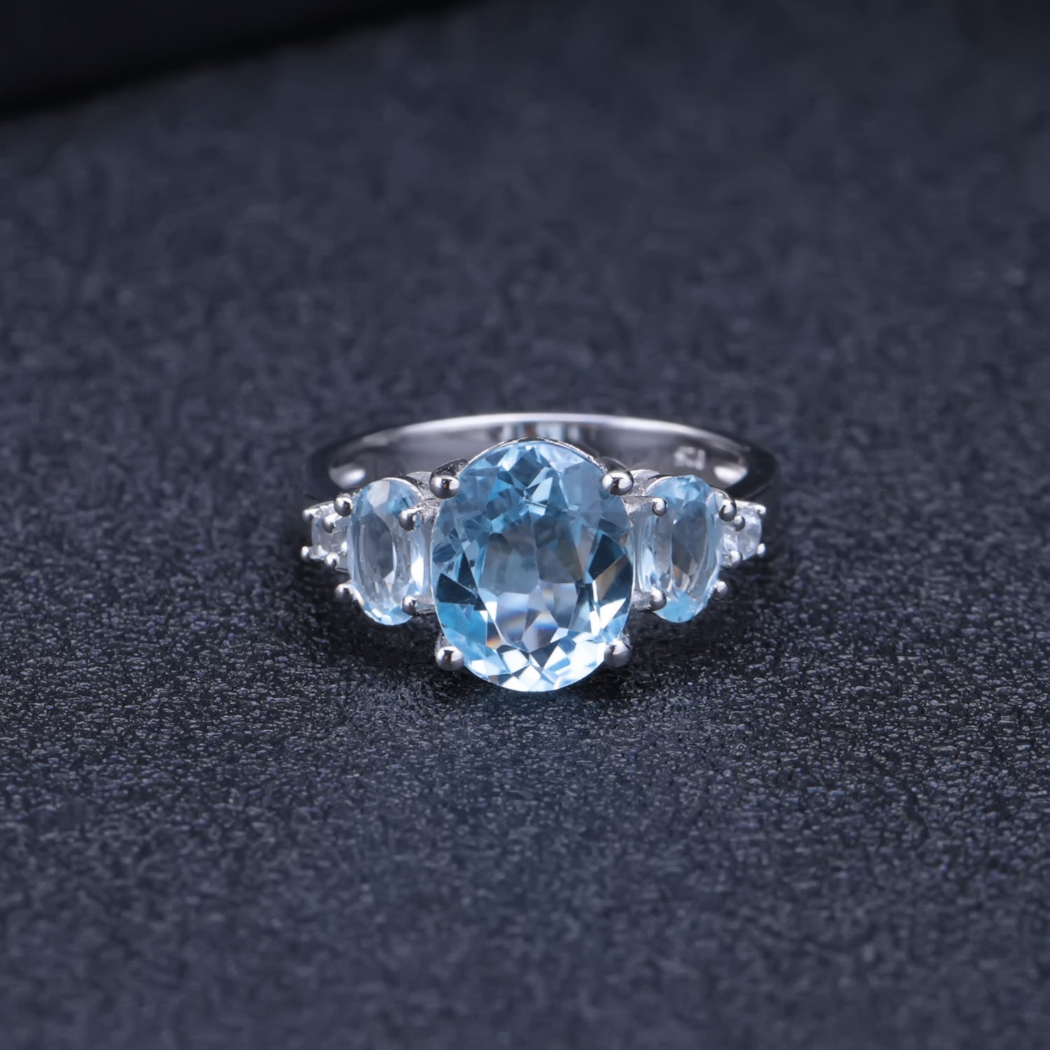 Oval Natural Blue Topaz Silver Ring