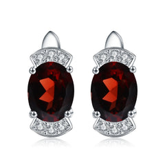 Simple Fashionable Style Inlaid Natural Gemstone Luxurious Oval Silver Studs Earrings for Women