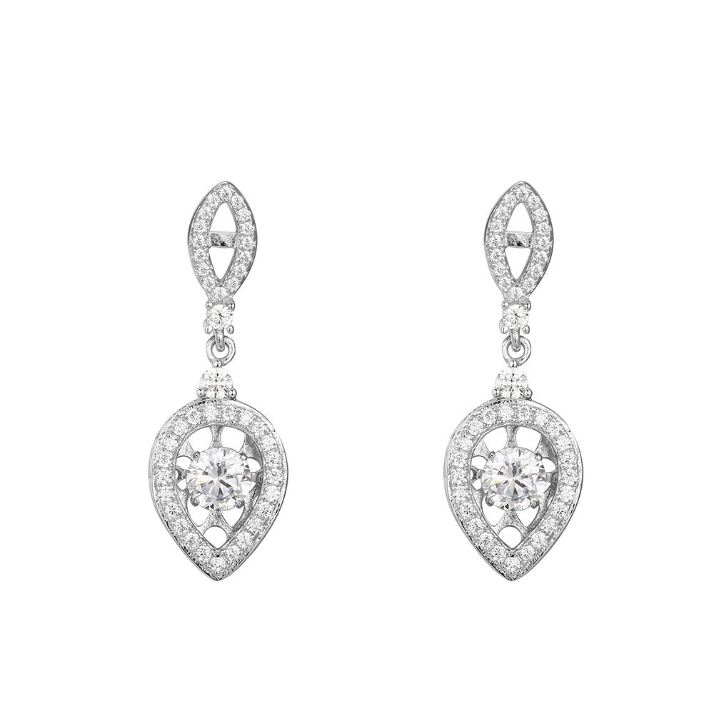 Zircon Devil's Eye with Hollow Pear Drop Silver Drop Earrings for Women