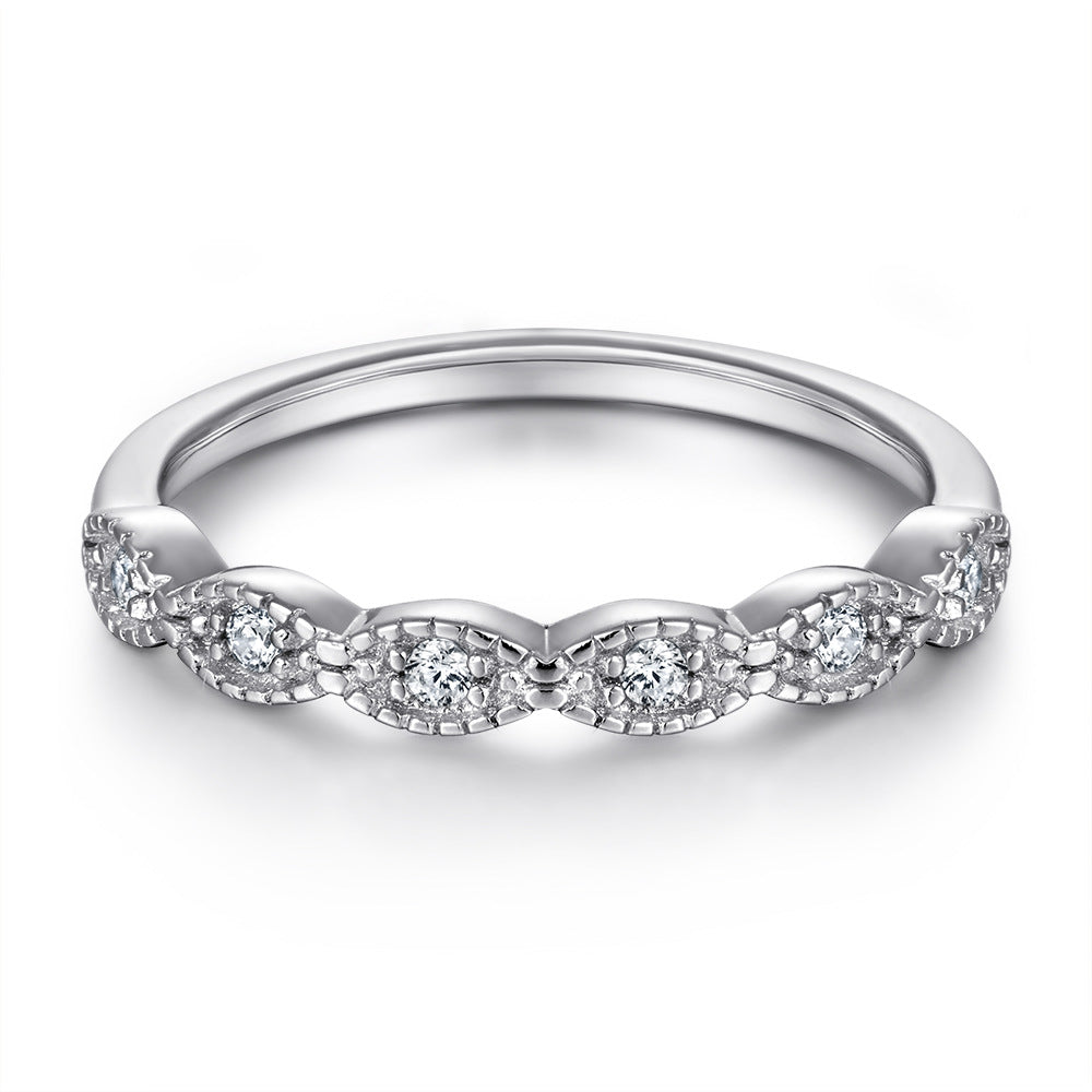 Round Zircon Flower Soleste Halo Retro Pattern Silver Ring Set