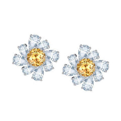 Annular Petals Round Natural Yellow Crystal Studs