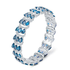 Three Row of Pear Shape Natural Blue Topaz Silver Bracelet