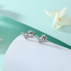 Round Zircon V-shape Silver Studs Earrings for Women