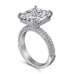 Radiant Cut Zircon Four Prongs Solitaire Silver Ring