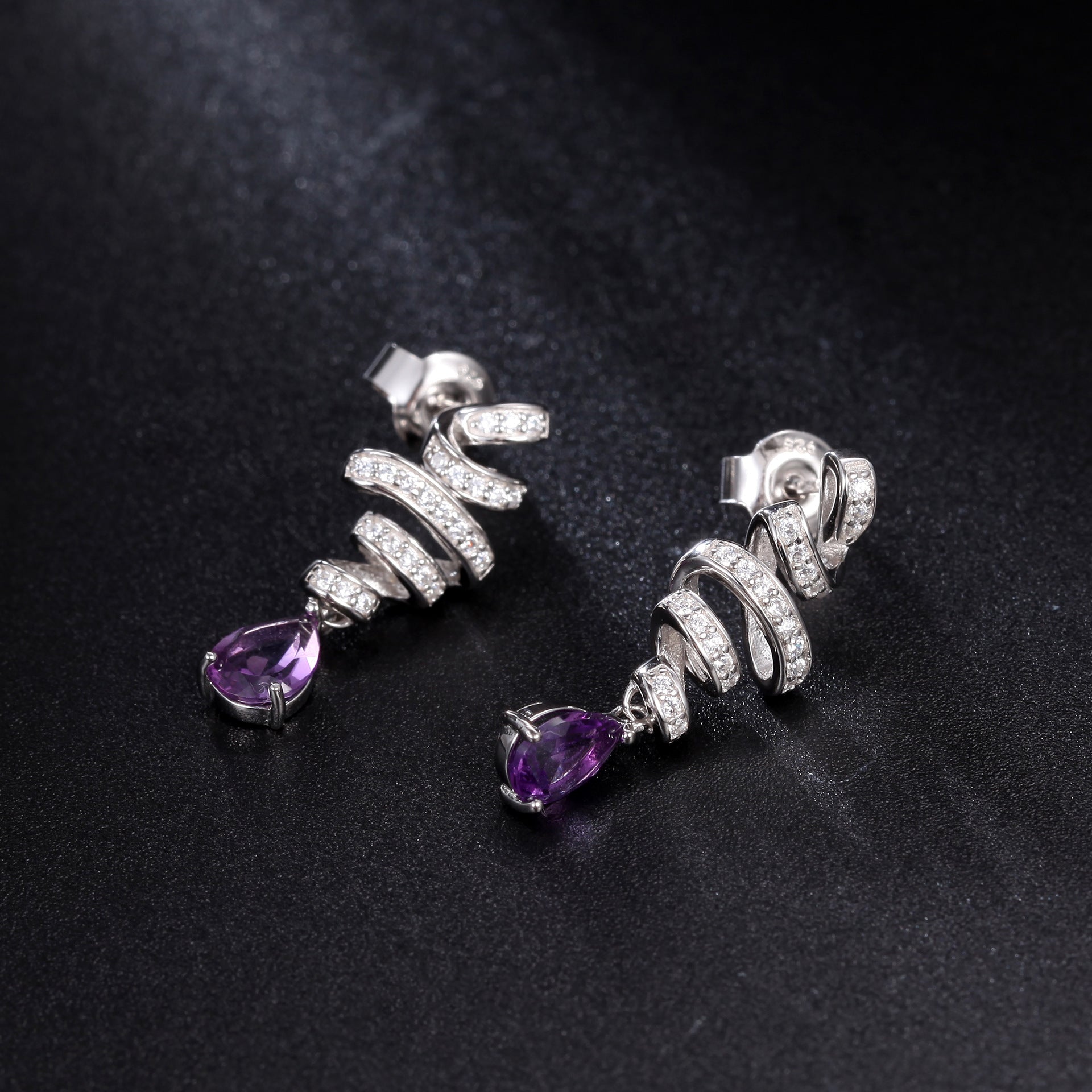 Silk Ribbon Pear Shape Natural Gemstone Silver Drop Earrings