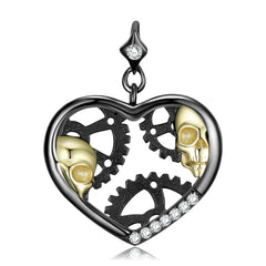 Halloween Mechanical Gear Skull Heart Shape Pendant Silver Necklace