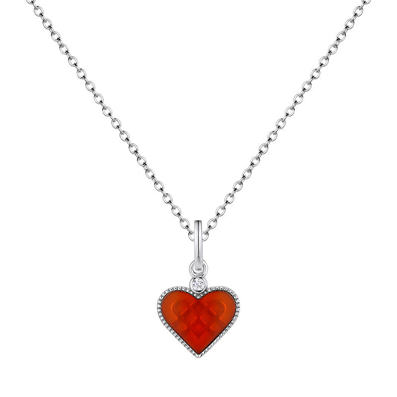 (Pendant only) Heart-shape Red Agate Silver Pendant for Women