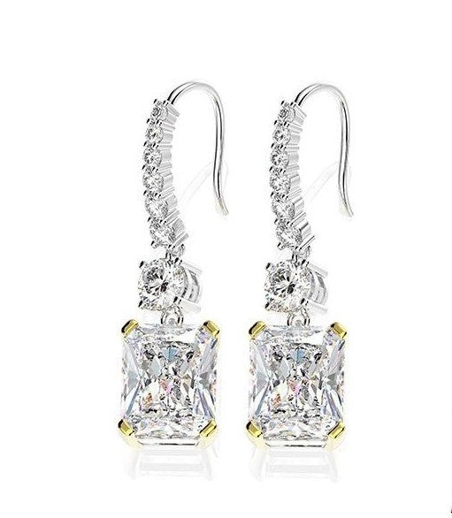 Rectangle Zircon Silver Hook Earrings