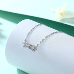 Zircon Bow Pendant Silver Necklace for Women