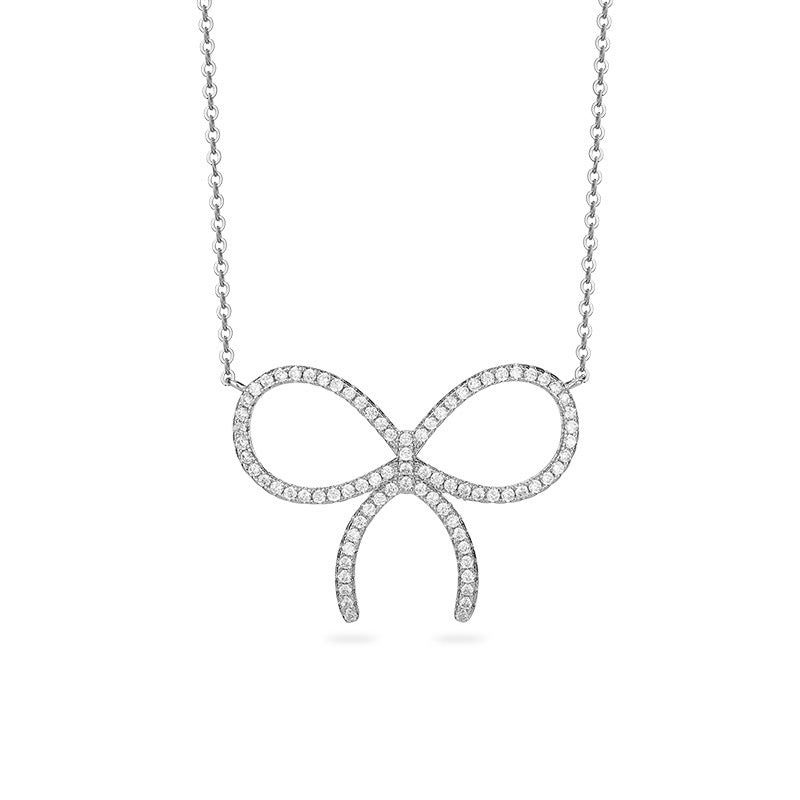 Simple Zircon Bow Pendant Silver Necklace for Women