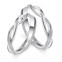 Interwoven Line Design Silver Couple Ring