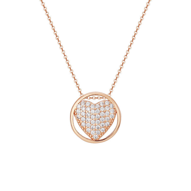 Zircon Love Circle Pendant Silver Necklace for Women