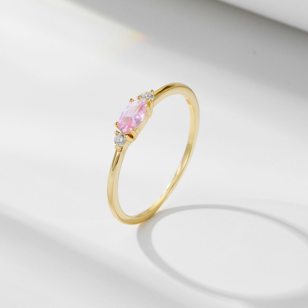 Retro Oval Pink Zircon Silver Ring