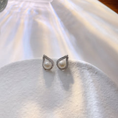 Small Drop with Pearl Silver Studs Earrings for Women