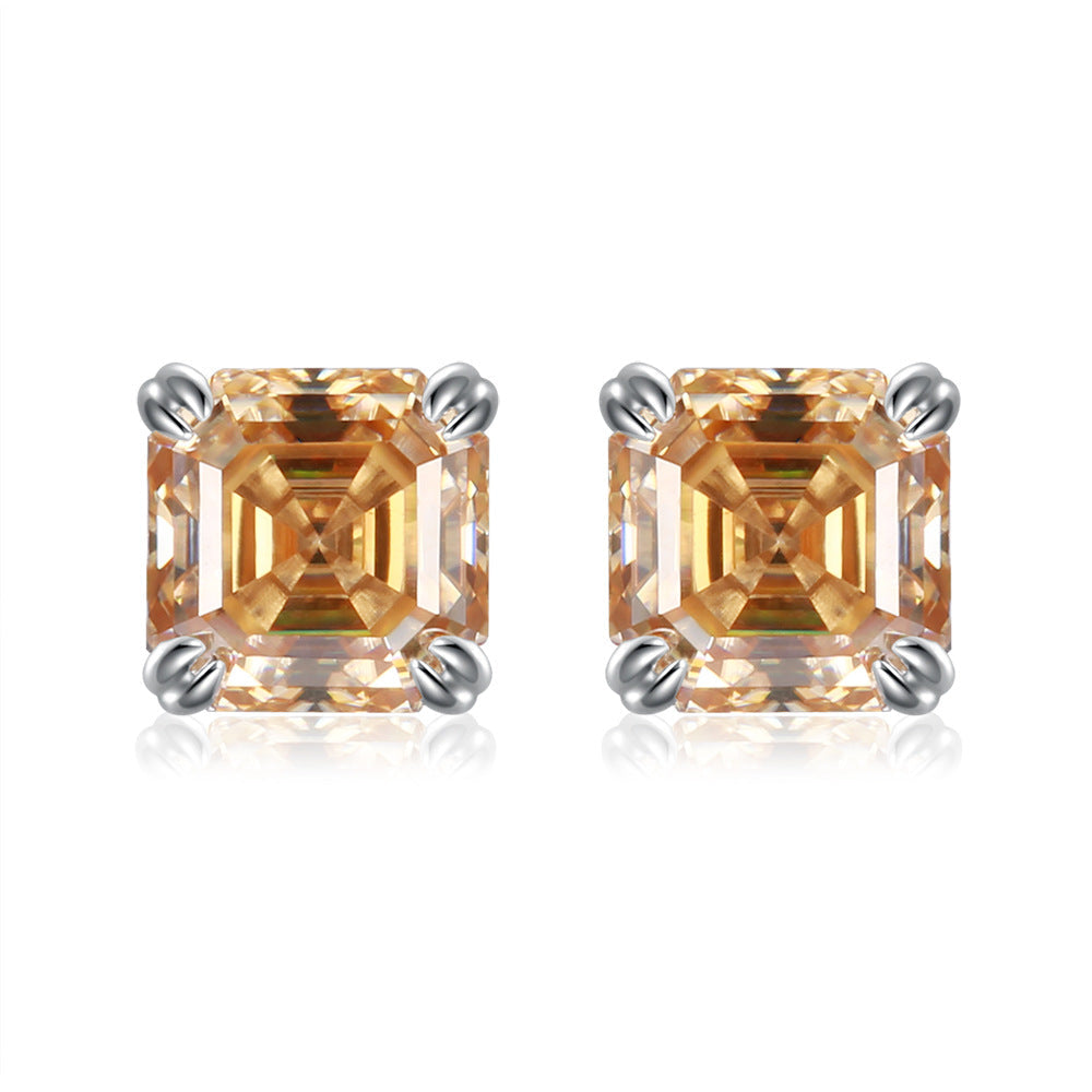 Solitaire 1.0 Carat Asscher Cut Moissanite Silver Stud Earrings