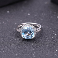 Natural Topaz 10 * 10mm Square Soleste Halo Silver Ring for Women