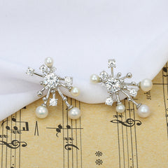 Natural Pearl Fireworks with Zircon Silver Studs Earrings for Women