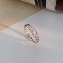 Oval Buckle with Zircon Silver Ring for Women