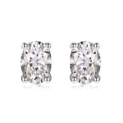 Solitaire 1.0 Carat Oval Cut Moissanite Silver Stud Earrings