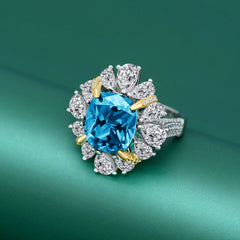 Petals Halo Square Blue Zircon Ring