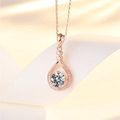 Round Zircon Hollow Water Drop Pendant Silver Necklace for Women