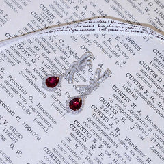 Lab Created Blood Ruby 6*8mm - Platinum Plated - Drop Silver Earring for Women