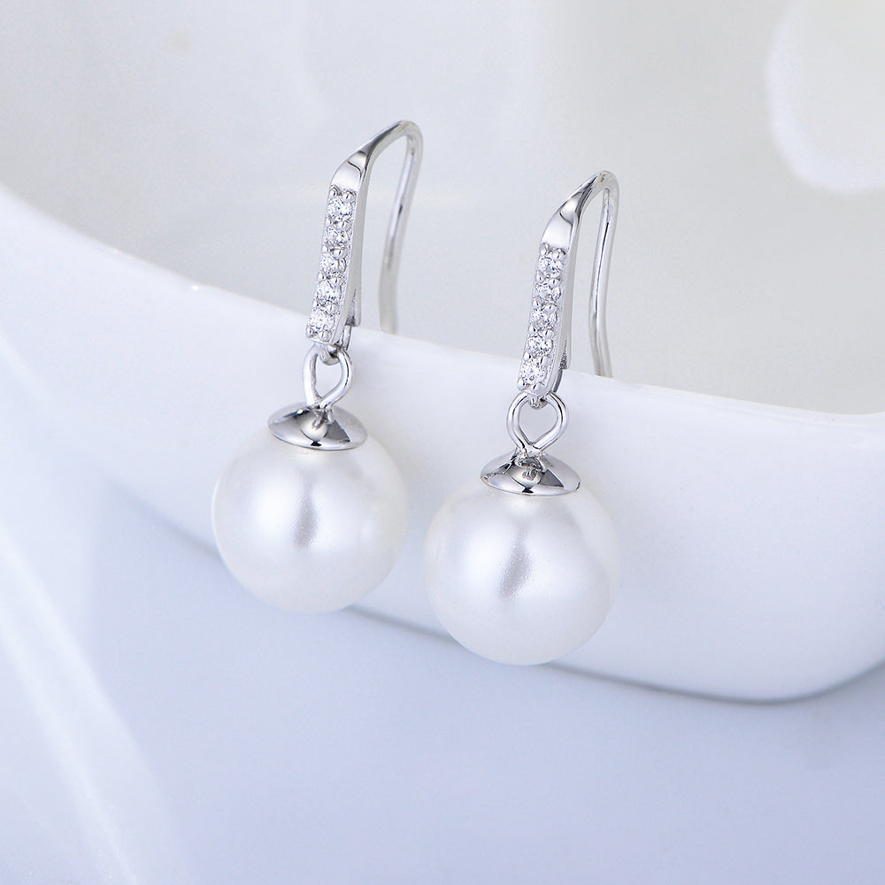 Ball Pearl with Zircon Silver Drop Earrings for Women