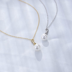 Pearl with Zircon Pendant Sterling Silver Necklace for Women