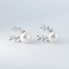 Freshwater Pearl Elk Silver Stud Earrings for Women