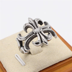 Hollow Polished Cross Flower Titanium Steel Ring for Men