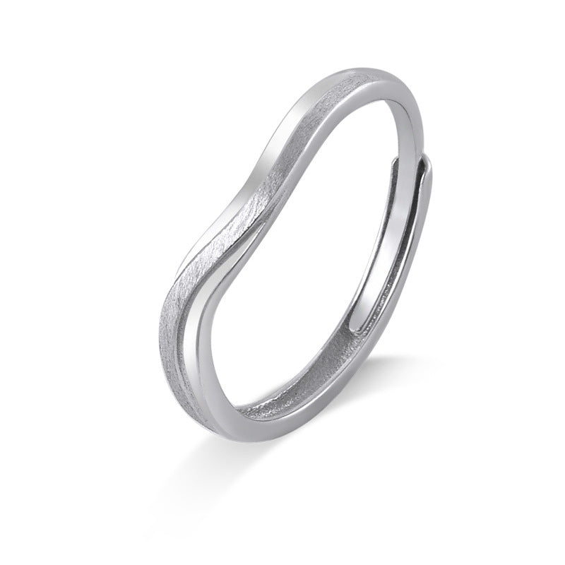 Brushed Line Simple Silver Couple Ring for Women