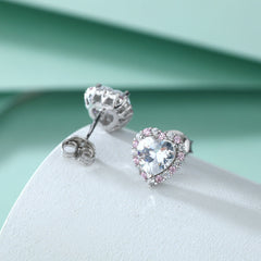 Heart with Pink Zircon Silver Studs Earrings for Women