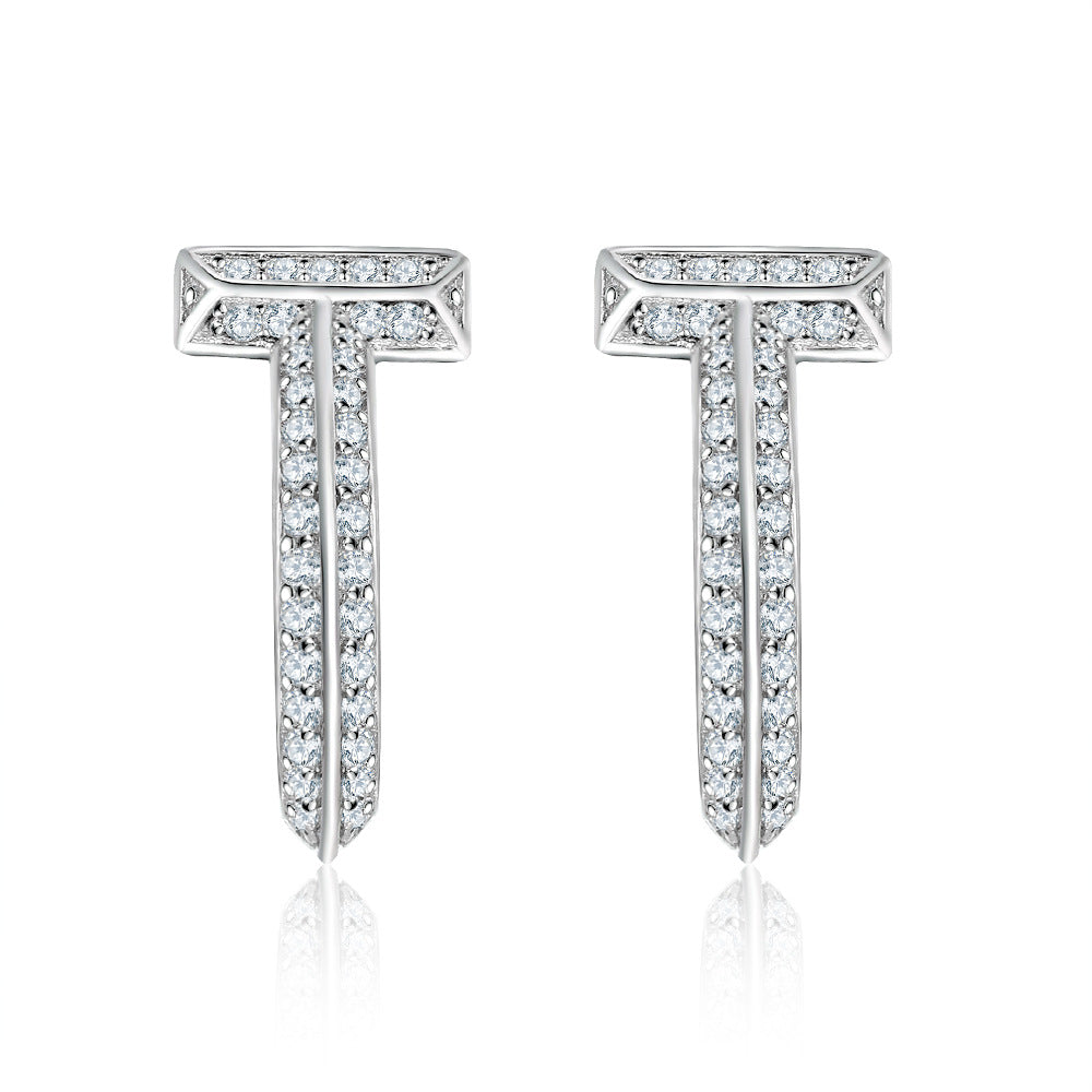 Zircon C-shaped Silver Studs Earrings for Women