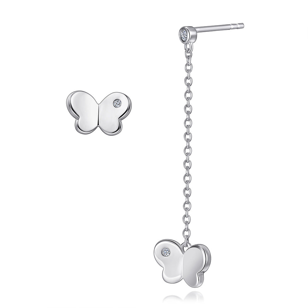 Tassel Asymmetric Butterfly Silver Drop Earrings for Women