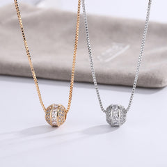 Zircon Round Bead Pendant Silver Necklace for Women