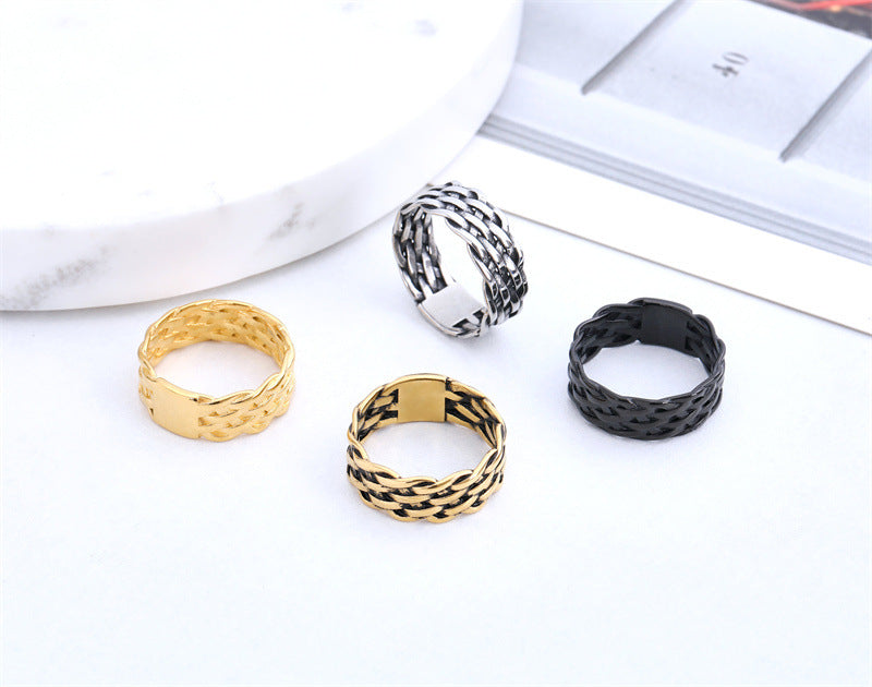 Retro Viking Weaving Titanium Steel Ring for Men