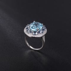 European and American Fashion Temperament with Natural Topaz Soleste Halo Silver Ring for Women