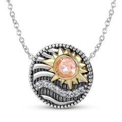 Sunrise Star Sea Round Pendant Zircon Silver Necklace